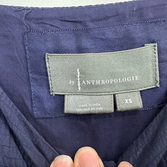 Anthropologie dress XS navy blue square neck seersucker Sleeveless Button-Down - Picture 10 of 16